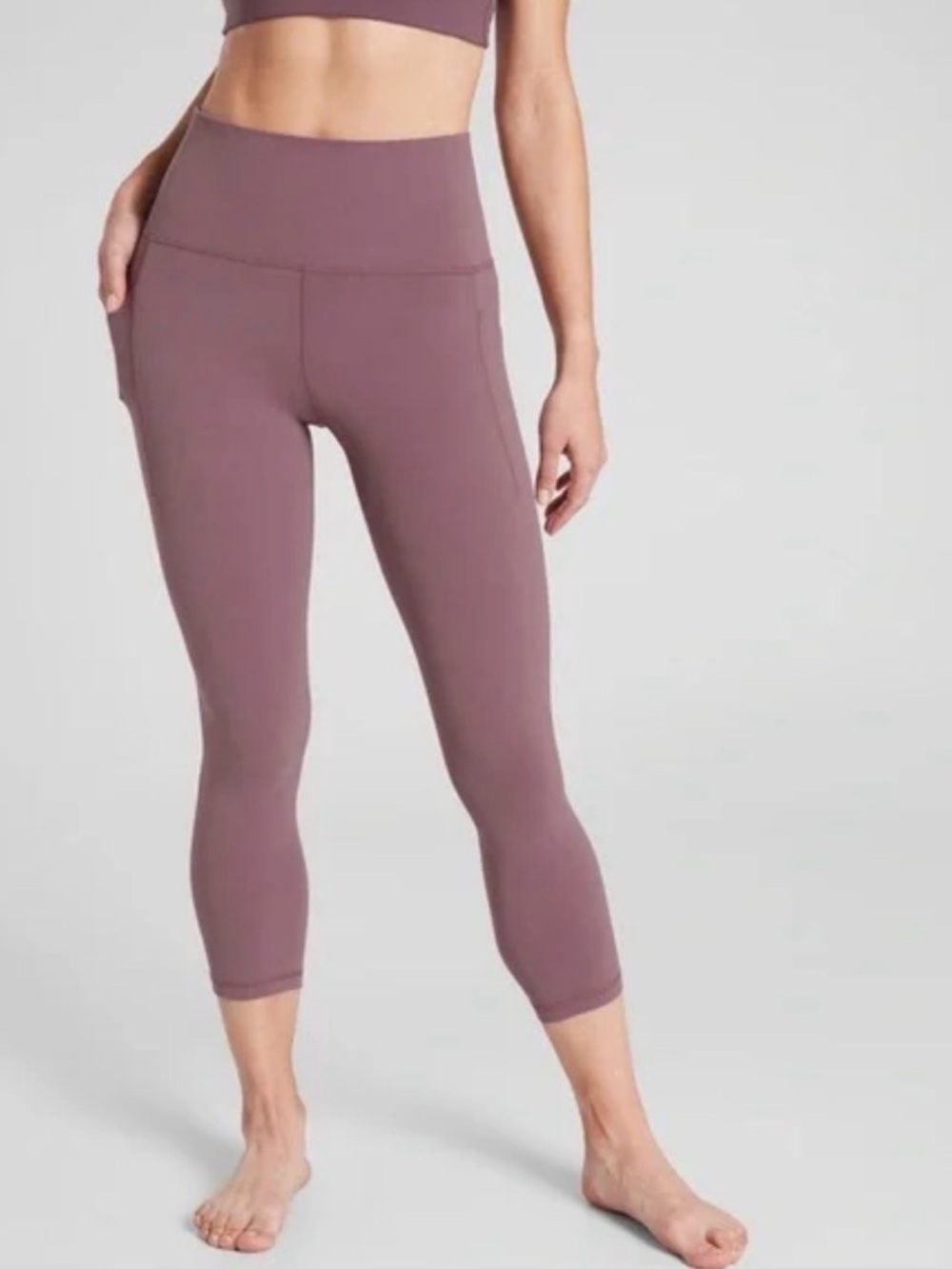 Athleta Transcend 7/8 Tight Leggings Mauve Pink High Rise Yoga Pants Size L